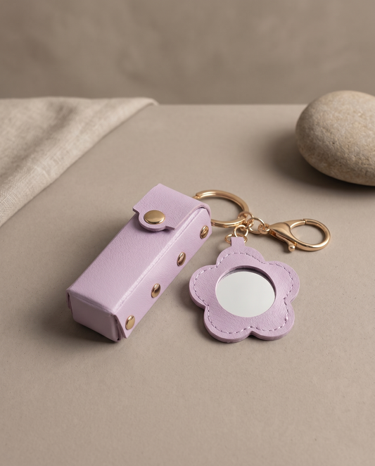Llavero con Estuche para Labial y Espejo Flor
