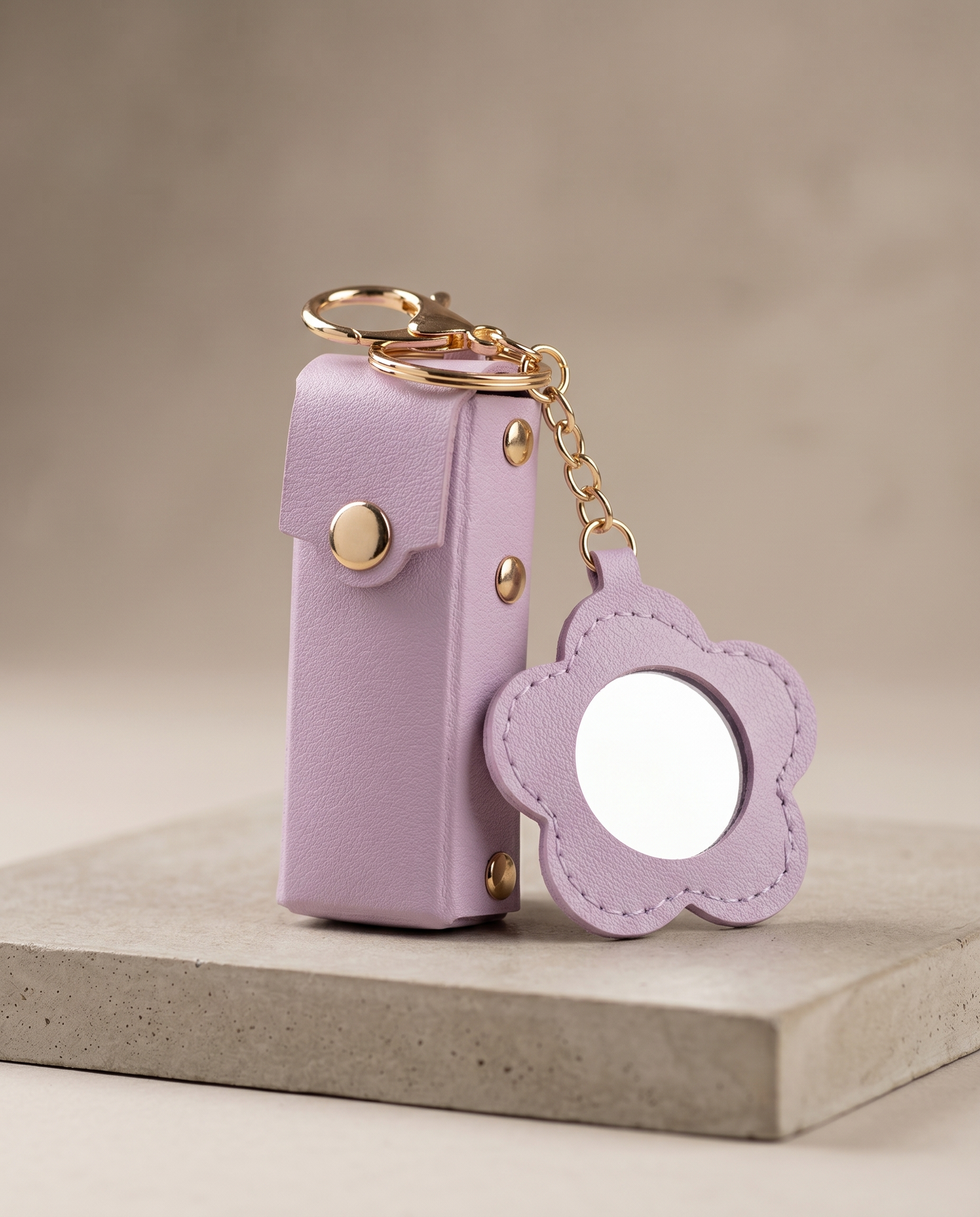 Llavero con Estuche para Labial y Espejo Flor